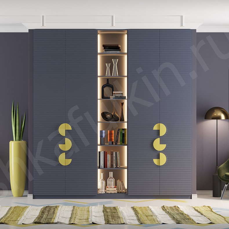 Шкаф Пакман Темные Синий Цветной Современный 4х створчатые Гостиная Для вещей 1