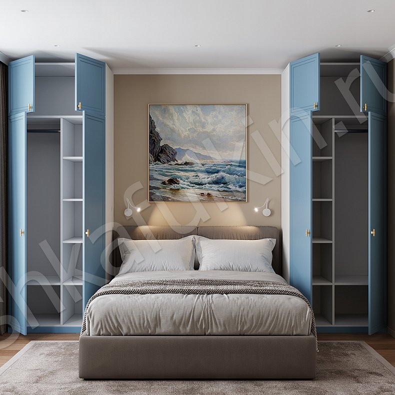 Изображение Шкаф Анкона Синий Неоклассика 4х створчатые Спальня Для вещей 2