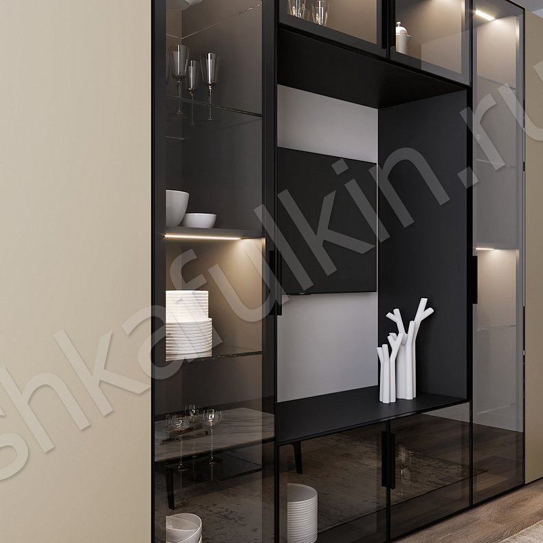 Изображение Стенка Зетта Коричневый Светлые Современный 6и створчатые Гостиная Для книг Для декора Для посуды Под ТВ Для вещей 2