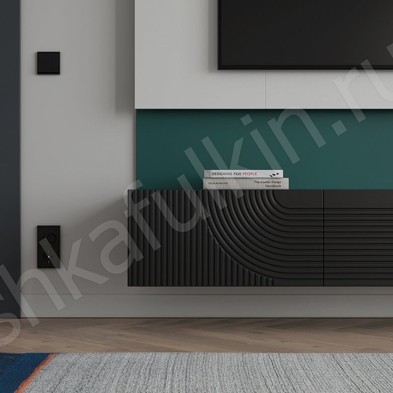 Изображение Стенка с витриной Зингер Темные Черный Неоклассика 2х створчатые Гостиная Для книг Для декора Под ТВ 4