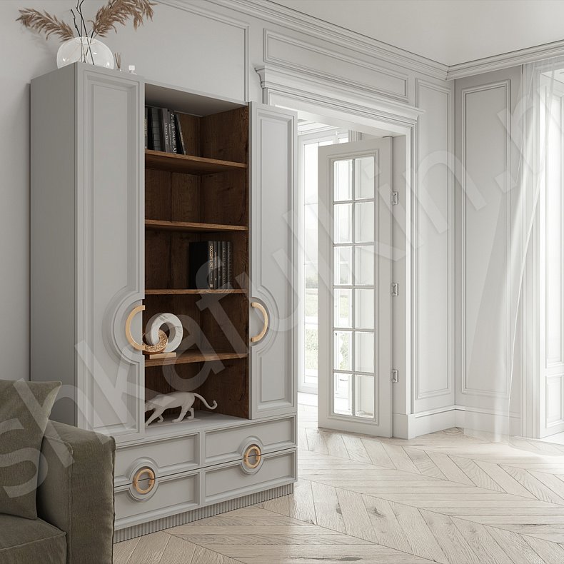 Изображение Гарнитур Лорен Белый Цветной Зеленый Золото Неоклассика 2х створчатые Спальня Для белья Для вещей 4