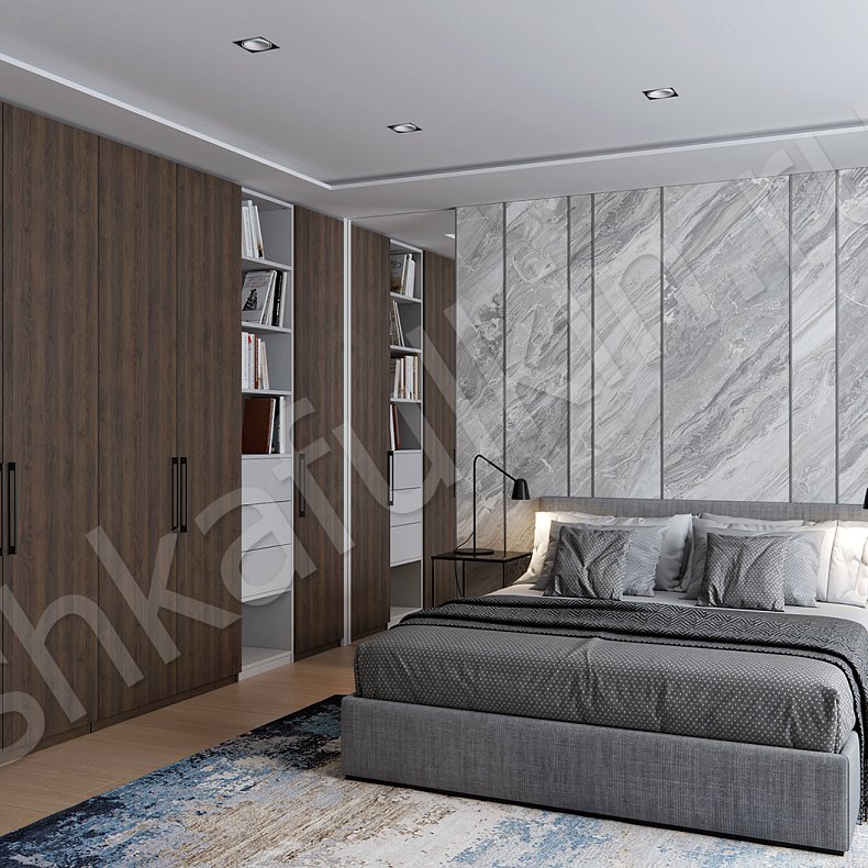 Изображение Встроенный шкаф Дубус Древесный Темные Современный 4х створчатые Спальня Для белья Для книг Для декора Для вещей 2