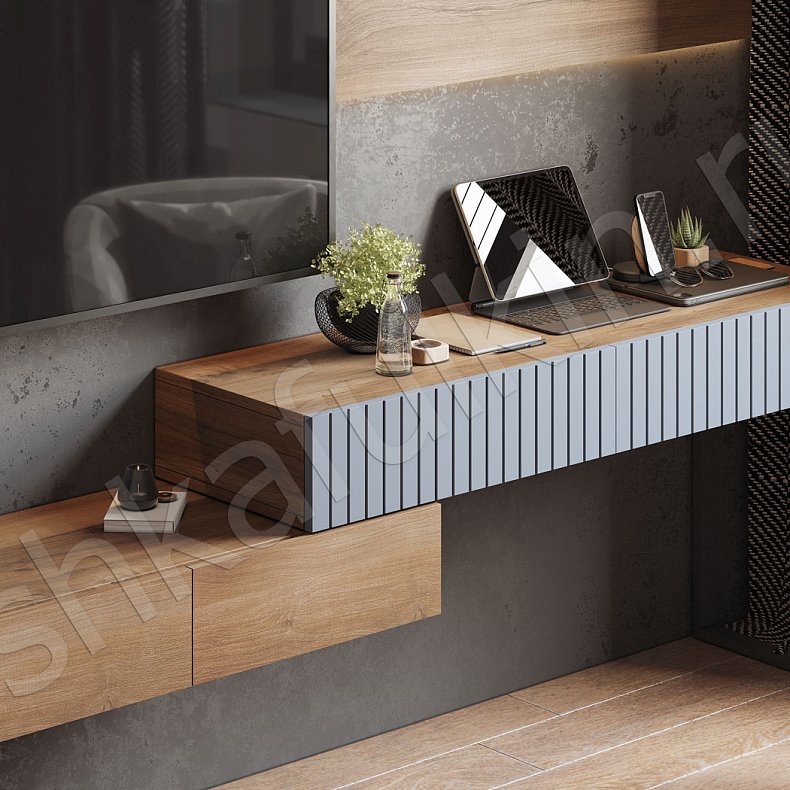 Изображение Стенка Сигма Темные Древесный Серый Современный 2х створчатые Гостиная Под ТВ Для вещей 4