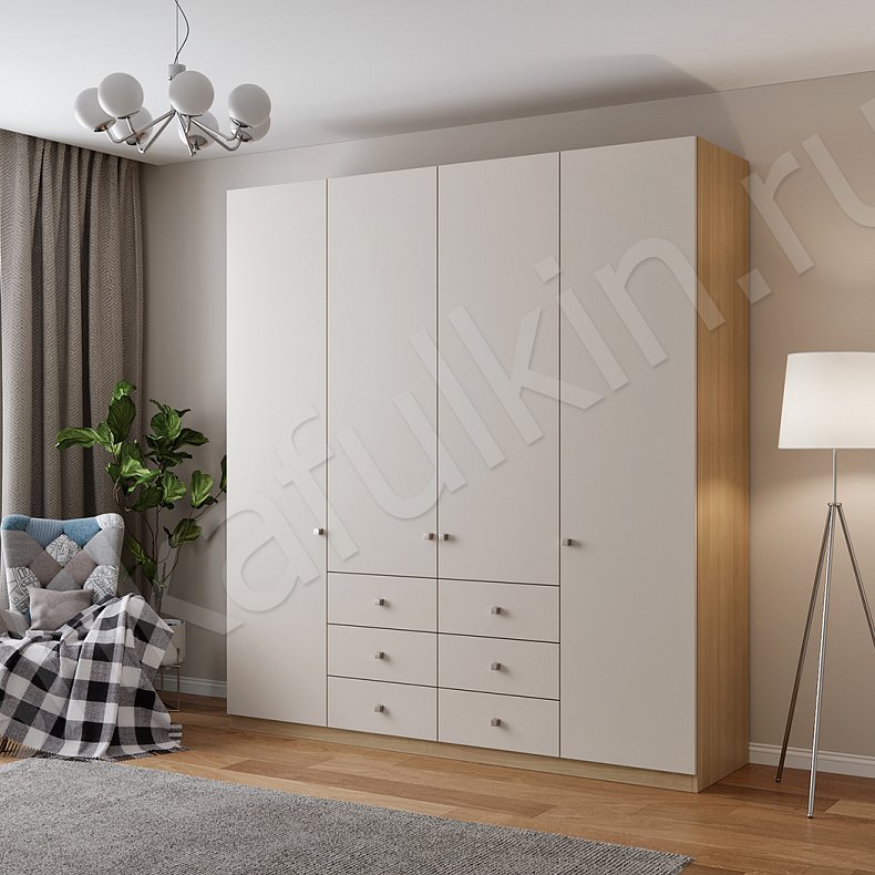 Изображение Шкаф Джерри Темные Светлые Коричневый Черный Белый Скандинавский 4х створчатые Гостиная Для вещей Для белья 5