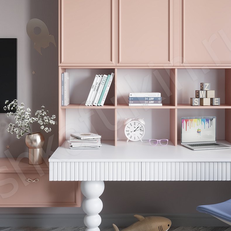 Изображение Детская Ханна Цветной Розовый Светлые Неоклассика  Детская Для книг Под ТВ 3