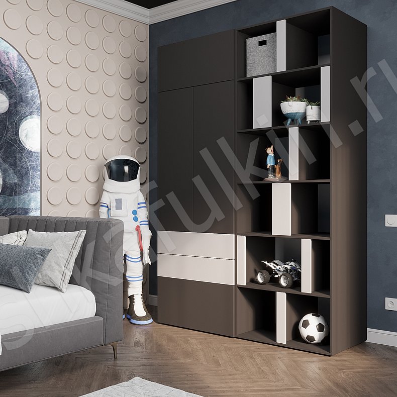 Изображение Шкаф Толли Темные Светлые Серый Древесный Черный Белый Скандинавский 2х створчатые Детская Для вещей Для декора Для книг Для белья 8