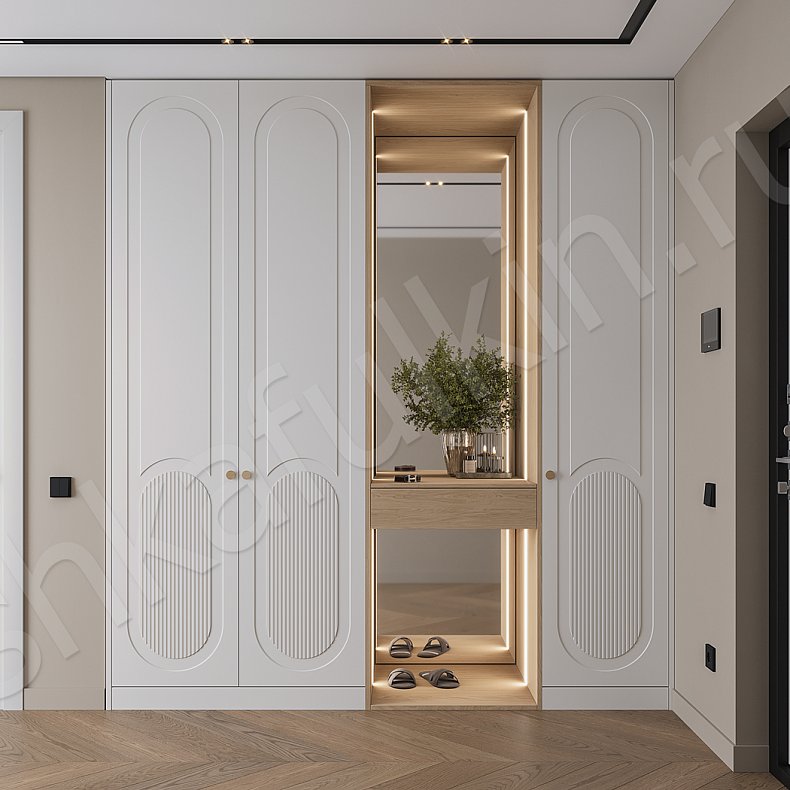 Изображение Прихожая Маурис Белый Цветной Синий Светлые Неоклассика 3х створчатые Прихожая Для вещей 12