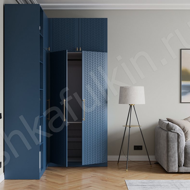 Угловой шкаф Мелисса Синий Современный 3х створчатые Гостиная Для вещей Для книг 4