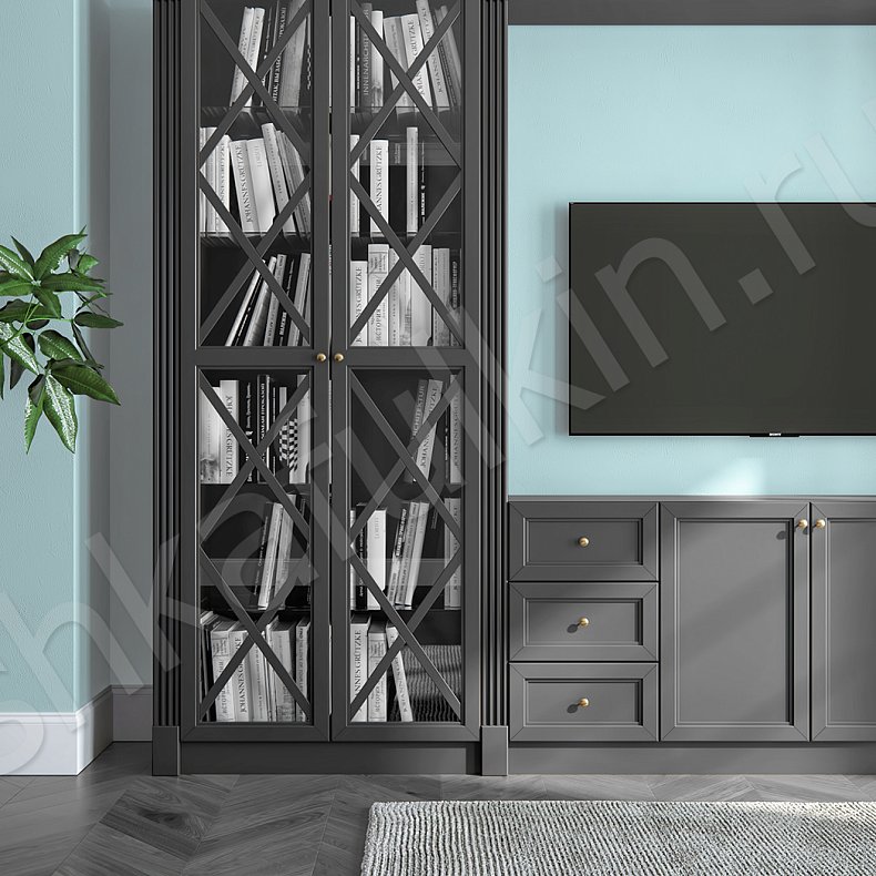 Изображение Стенка Фрейд Темные Серый Классика 4х створчатые Гостиная Для книг Под ТВ 2