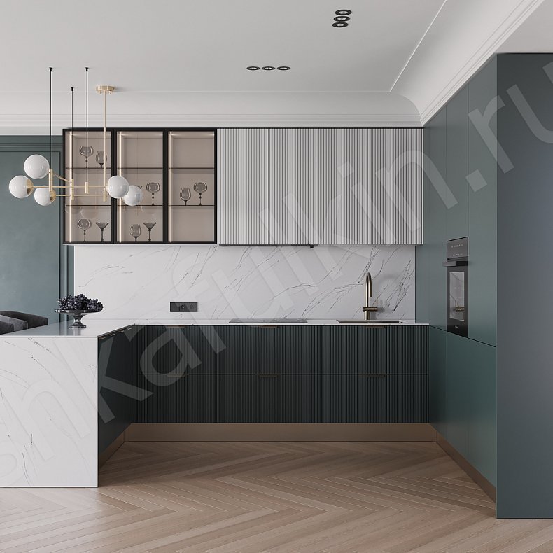 Изображение Кухня Орнелла Цветной Белый Темные Зеленый Современный Для декора Для посуды 2