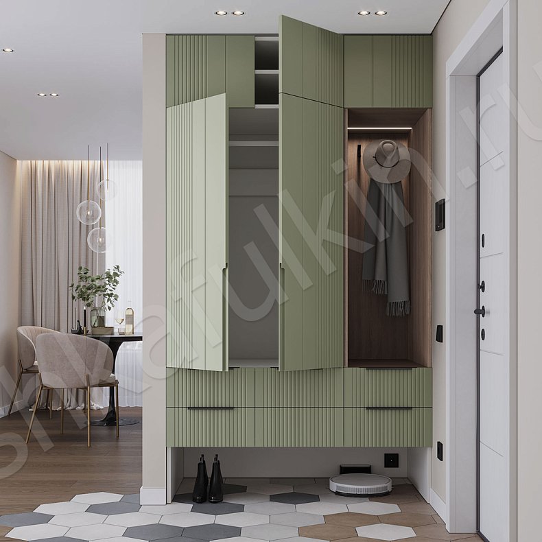 Прихожая Альгеро Цветной Светлые Зеленый Современный 2х створчатые Прихожая Для вещей 3