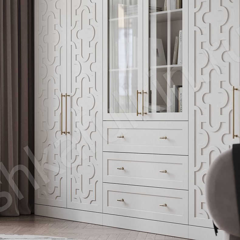 Изображение Стенка Барби Белый Светлые Неоклассика 6и створчатые Гостиная Для книг Для вещей 4