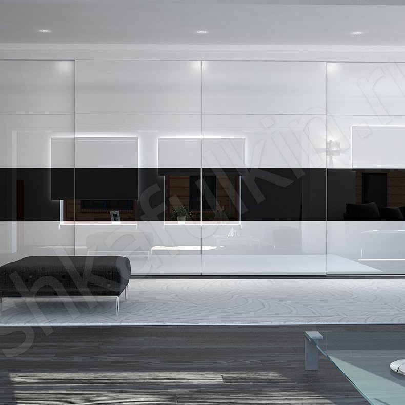 Встроенный шкаф-купе белый с черным Дафнис Белый Черный Светлые Модерн 4х створчатые Спальня Для вещей 1