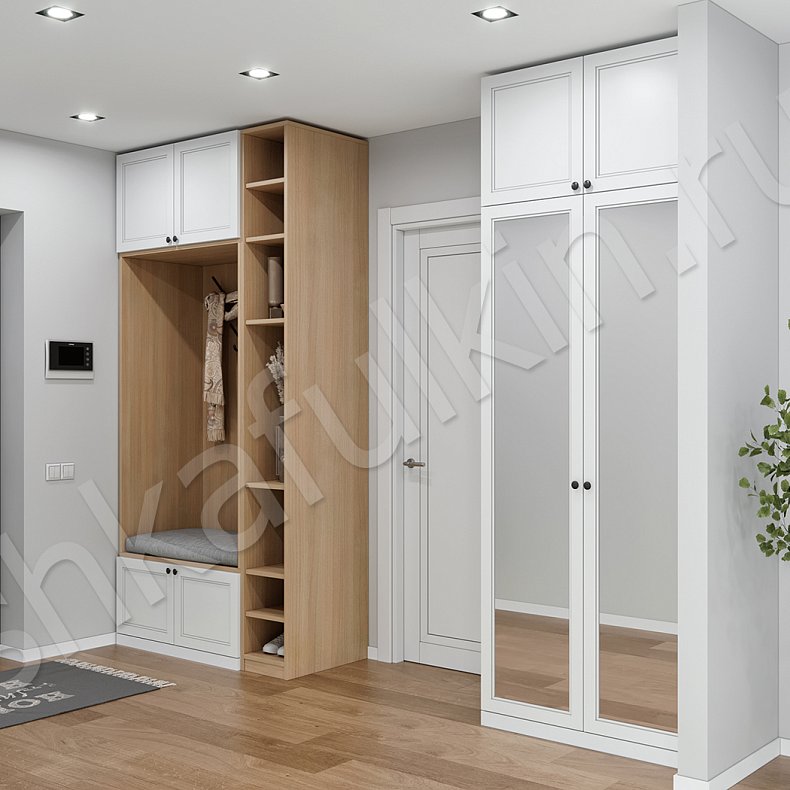 Прихожая Хюгге Белый Древесный Светлые Скандинавский 4х створчатые Прихожая Для вещей 1