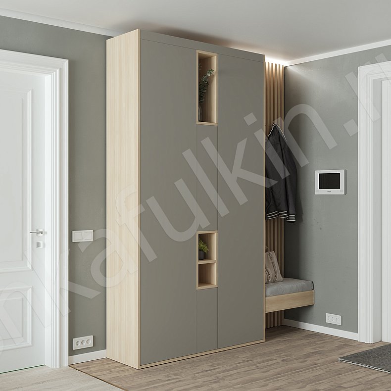 Изображение Прихожая Клайд Темные Серый Коричневый Черный Скандинавский 3х створчатые Прихожая Для вещей 7