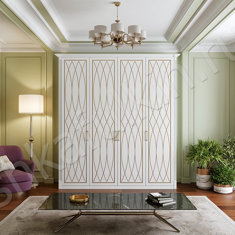 Распашной шкаф Кристиан Светлые Золото Белый Современный 4х створчатые Спальня Для вещей 1