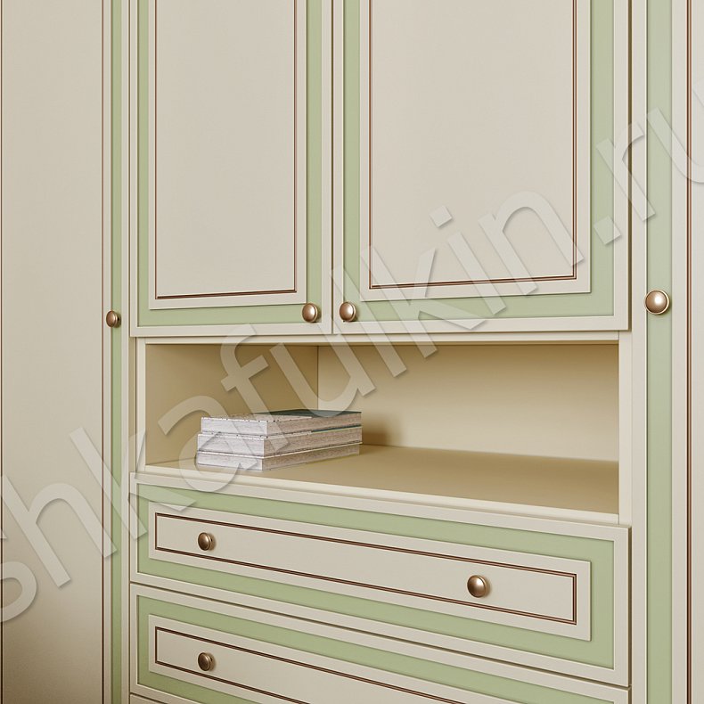 Изображение Детская Лора Белый Цветной Розовый Светлые Зеленый Классика 4х створчатые Детская Для книг Под ТВ Для вещей 7