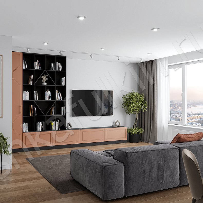 Изображение Стенка Оракул Цветной Красный Светлые Неоклассика 4х створчатые Гостиная Для книг Для вещей 2