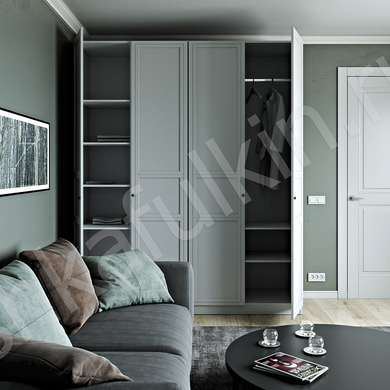 Изображение Распашной шкаф Такс Белый Светлые Неоклассика 4х створчатые Гостиная Для вещей 6