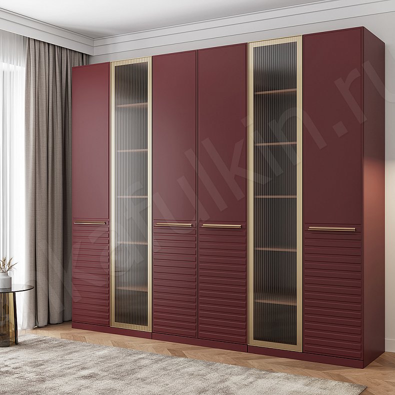 Шкаф Бургунди Черный Цветной Красный Темные Модерн 6и створчатые Гостиная Для декора Для вещей