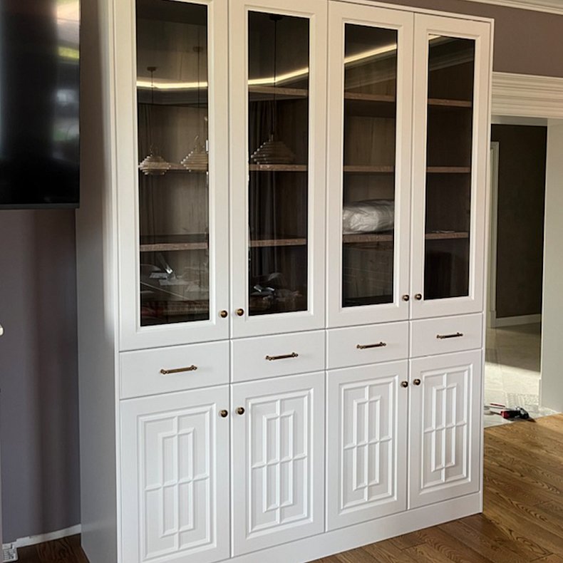 Книжный шкаф Антида Светлые Серый Классика 4х створчатые Гостиная Для книг 6