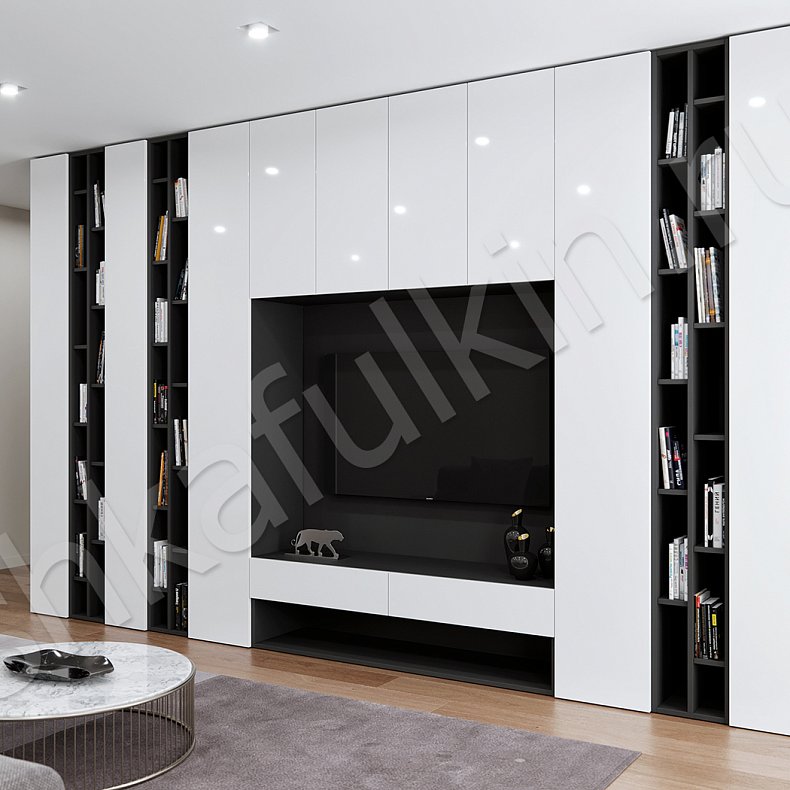 Стенка Андорра Светлые Белый Современный 6и створчатые Гостиная Под ТВ Для книг