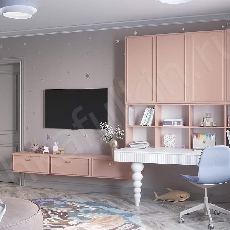 Изображение Детская Ханна Цветной Розовый Светлые Неоклассика  Детская Для книг Под ТВ 2