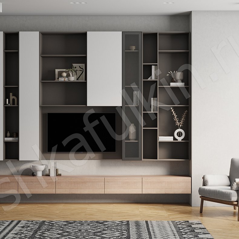 Изображение Стенка Арли Белый Темные Светлые Серый Коричневый Древесный Скандинавский Гостиная Под ТВ Для посуды Для декора Для книг 3