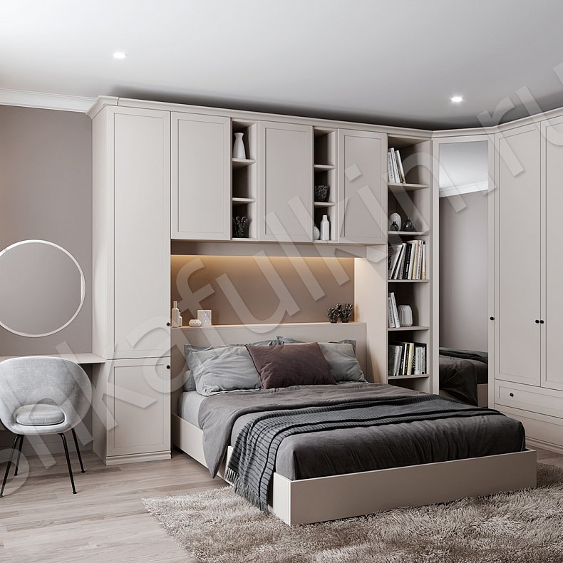 Гарнитур Глэдис Белый Коричневый Светлые Современный 4х створчатые Спальня Для белья Для книг Для декора Для вещей 3