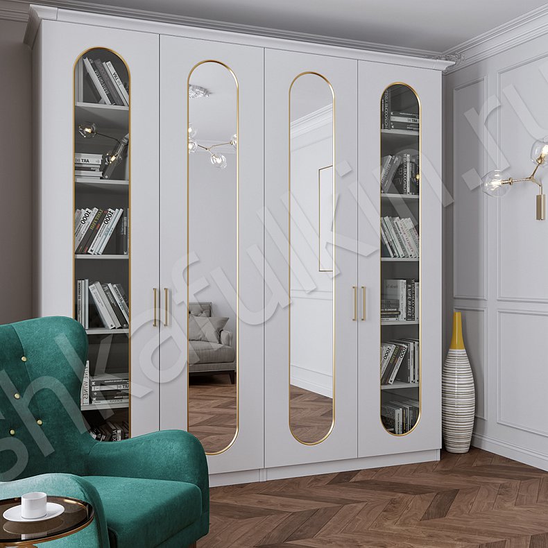 Изображение Распашной шкаф Скарлетт Белый Светлые Серый Современный 4х створчатые Гостиная Для вещей 4