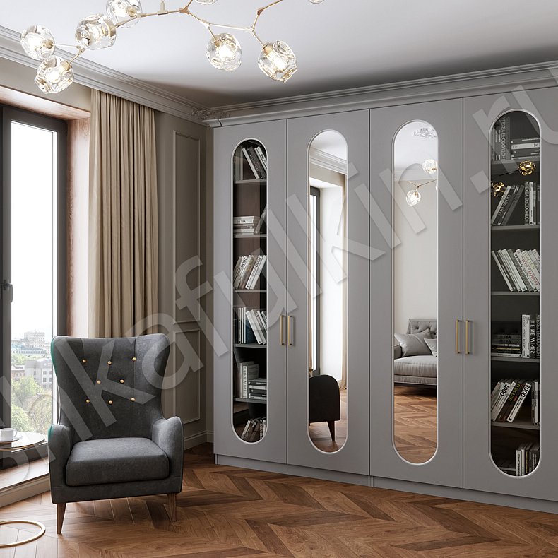 Изображение Распашной шкаф Скарлетт Белый Светлые Серый Современный 4х створчатые Гостиная Для вещей 3