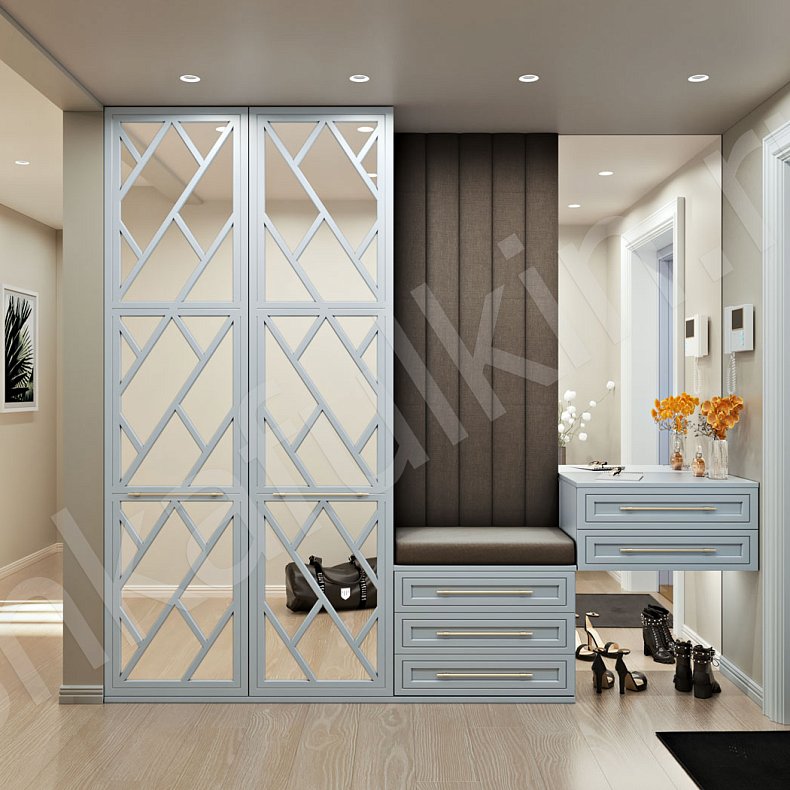 Прихожая Эверест Светлые Серый Неоклассика 2х створчатые Прихожая Для вещей