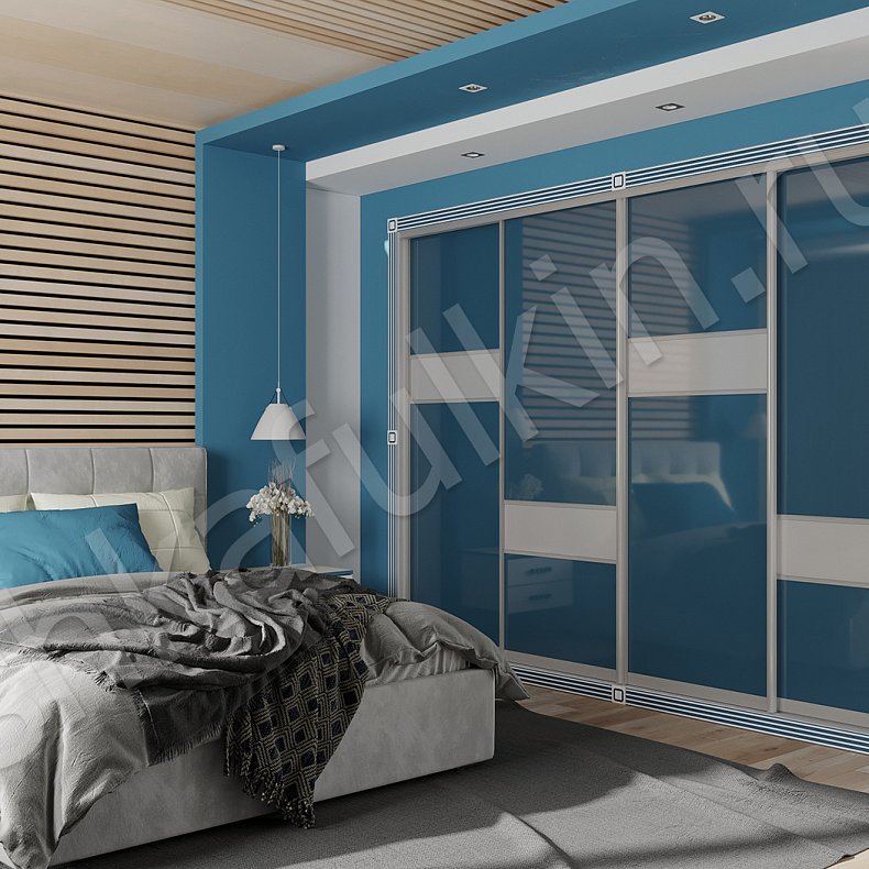 Шкаф-купе Акватон Синий Современный 4х створчатые Спальня Для вещей