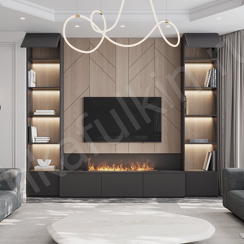 Изображение Стенка Гермес Темные Черный Современный  Гостиная Под ТВ Для книг 1