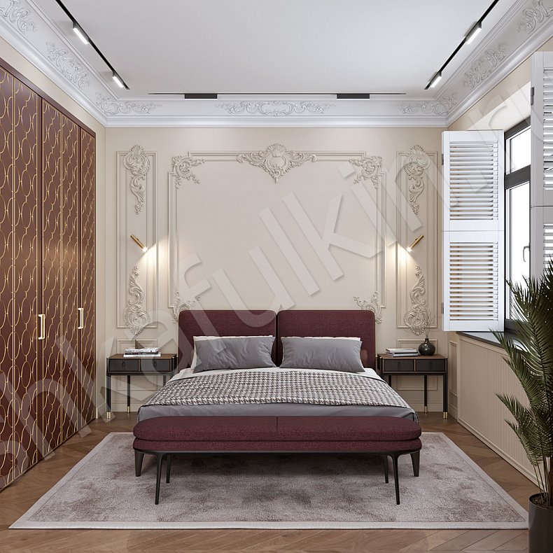 Изображение Встроенный шкаф Винсент Золото Темные Красный Цветной Неоклассика 6и створчатые Спальня Для вещей 1