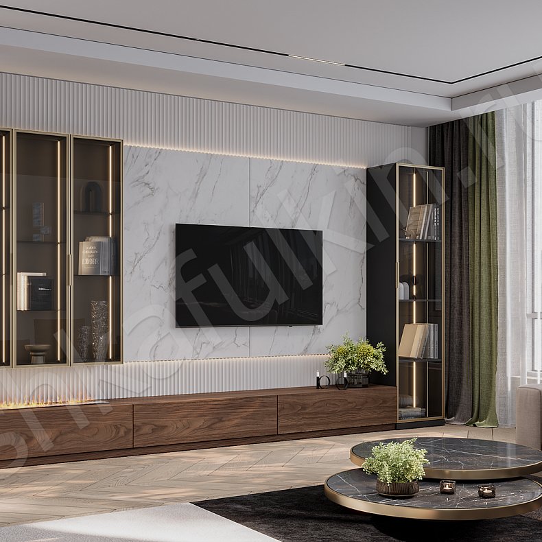 Стенка Эниццо Темные Древесный Неоклассика 3х створчатые Гостиная Для книг Для декора