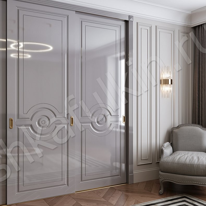 Изображение Шкаф-купе Монро Белый Светлые Серый Классика 3х створчатые Гостиная Для вещей 6