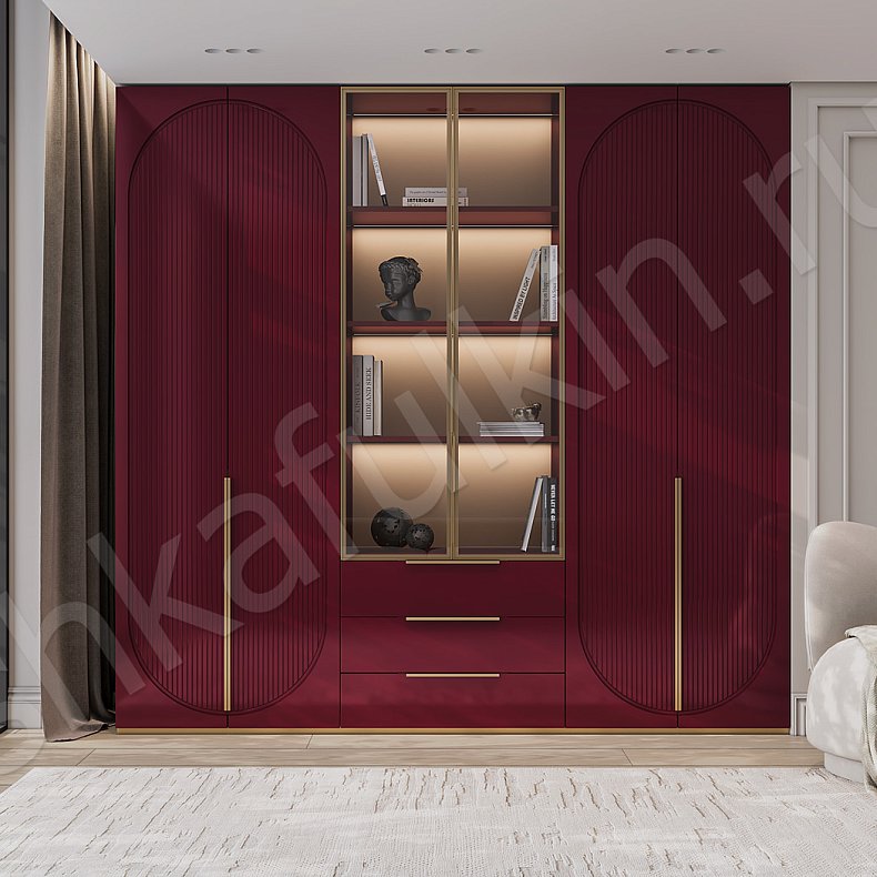 Изображение Стенка Скаволлини Цветной Красный Синий Темные Неоклассика 6и створчатые Гостиная Для книг Для декора Для вещей 2