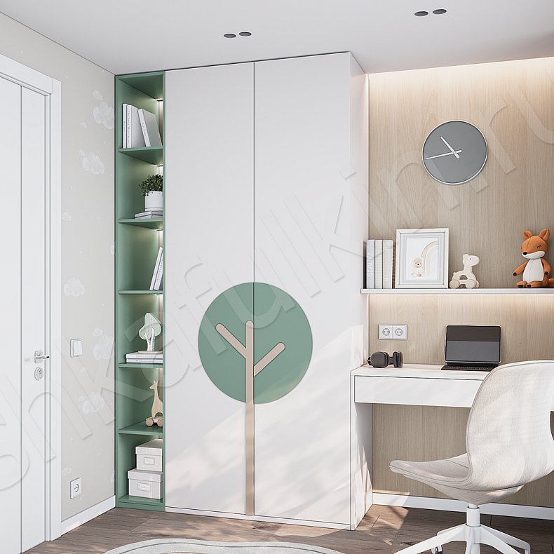 Изображение Детская Кэрролл Белый Современный 2х створчатые Детская Для вещей Для книг 2