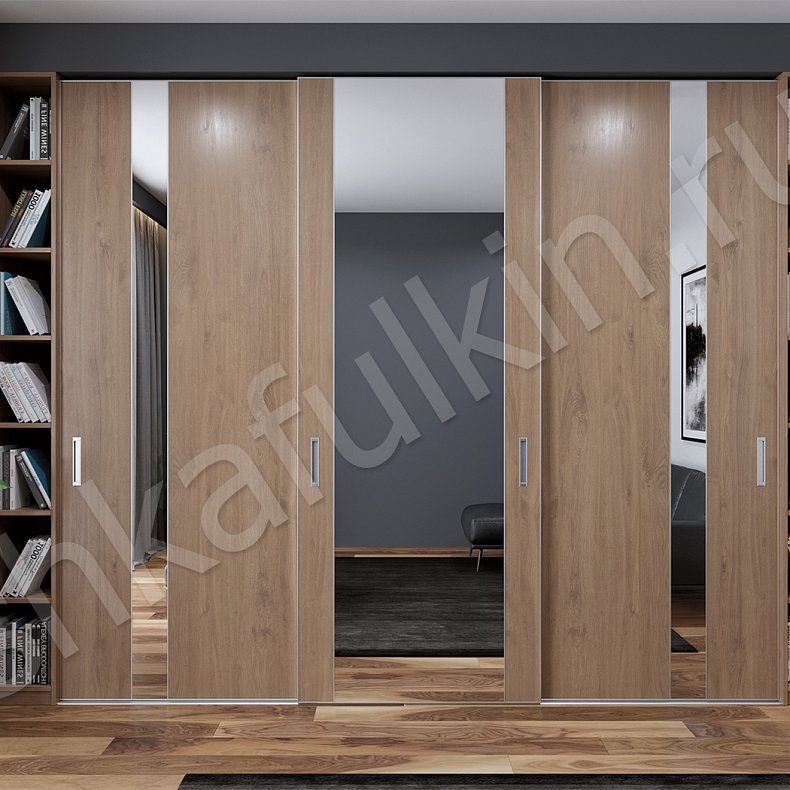 Встроенный шкаф-купе Кальвадос Древесный Светлые Современный 3х створчатые Гостиная Для книг Для вещей 2