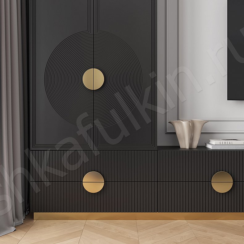 Изображение Стенка Ришелье Черный Темные Неоклассика 2х створчатые Гостиная Для книг Для декора Под ТВ 2