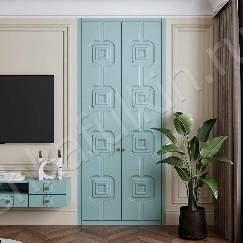 Изображение Гарнитур Тиффани Синий Светлые Зеленый Неоклассика 2х створчатые Гостиная Под ТВ Для вещей 4