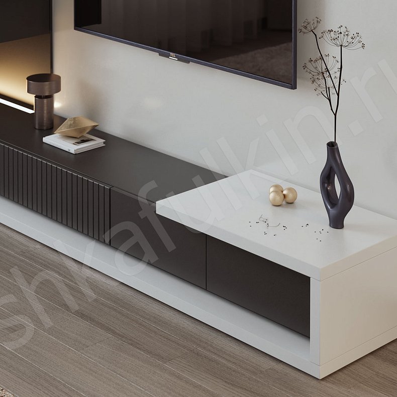 Изображение Стенка Фигаро Белый Черный Светлые Темные Современный 2х створчатые Гостиная Под ТВ 8