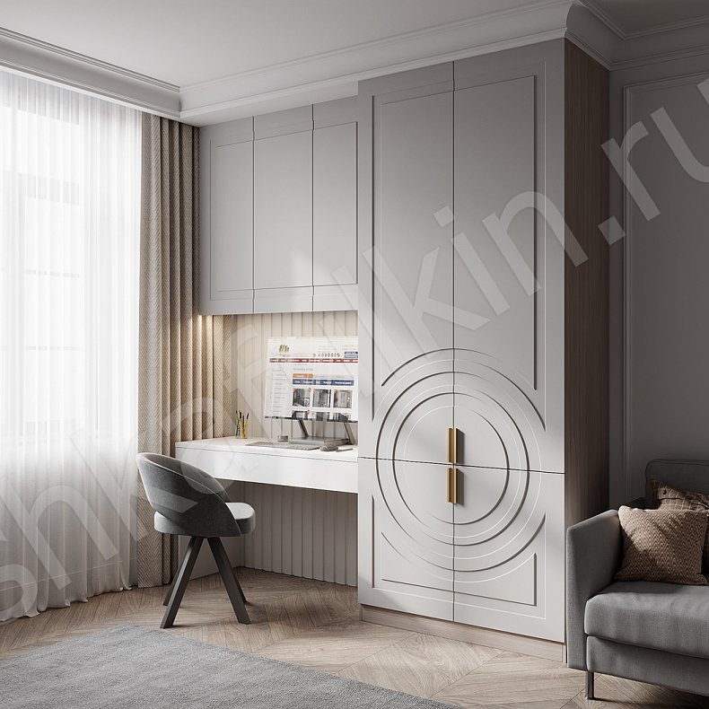 Детская Линдор Светлые Серый Неоклассика 2х створчатые Детская Для книг Для вещей