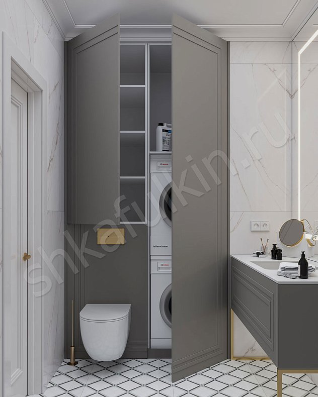 Мебель в совмещённый санузел Галилео Серый Светлые Современный 2х створчатые  Для вещей 5