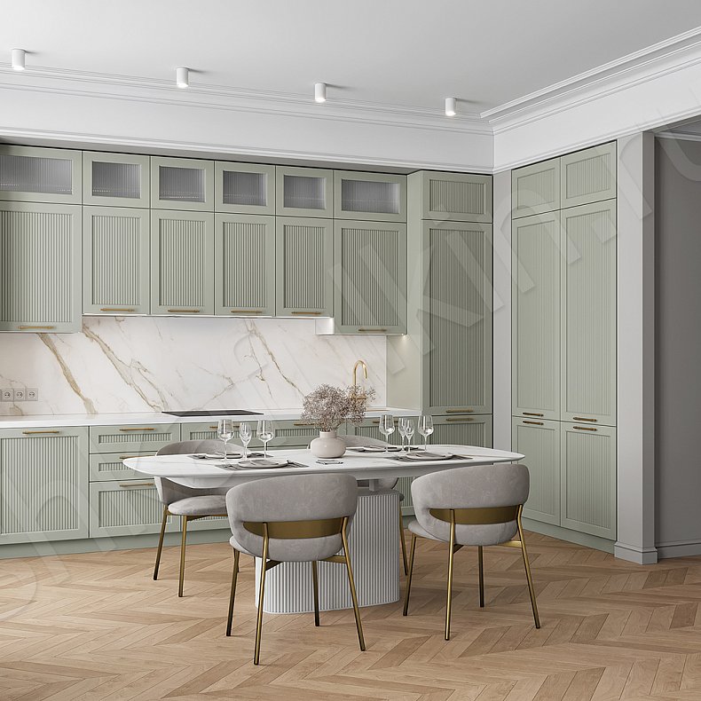 Кухня Шелдон Зеленый Светлые Цветной Неоклассика   Для посуды 2