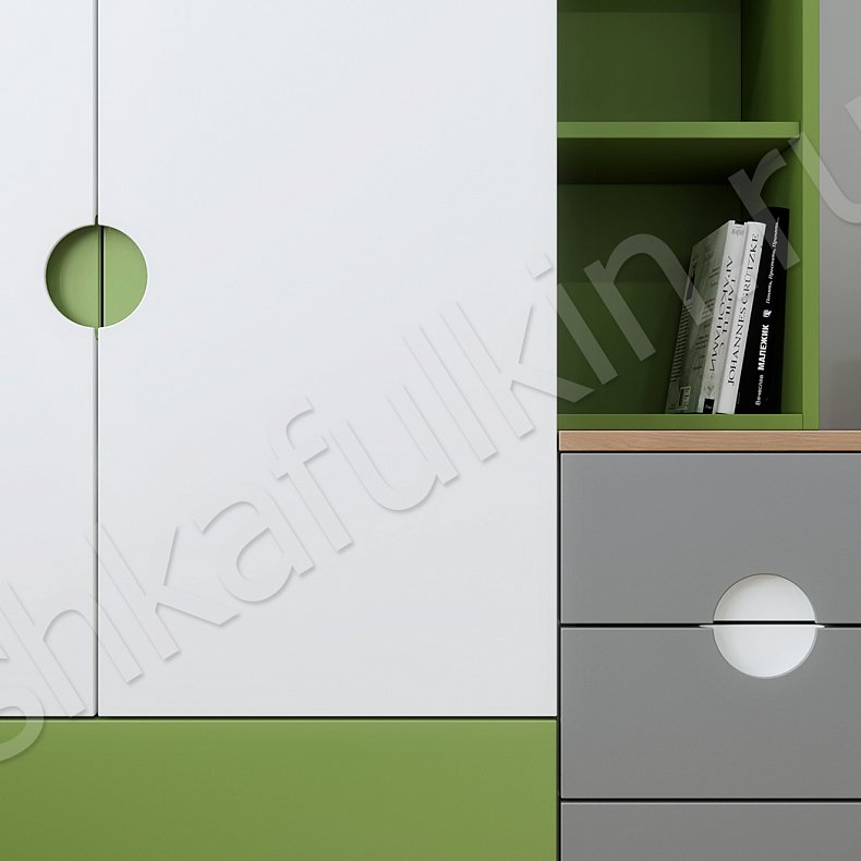 Изображение Детская Тетрис Белый Светлые Зеленый Современный 4х створчатые Детская Для книг Для вещей 5