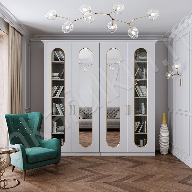 Распашной шкаф Скарлетт Белый Светлые Серый Современный 4х створчатые Гостиная Для вещей