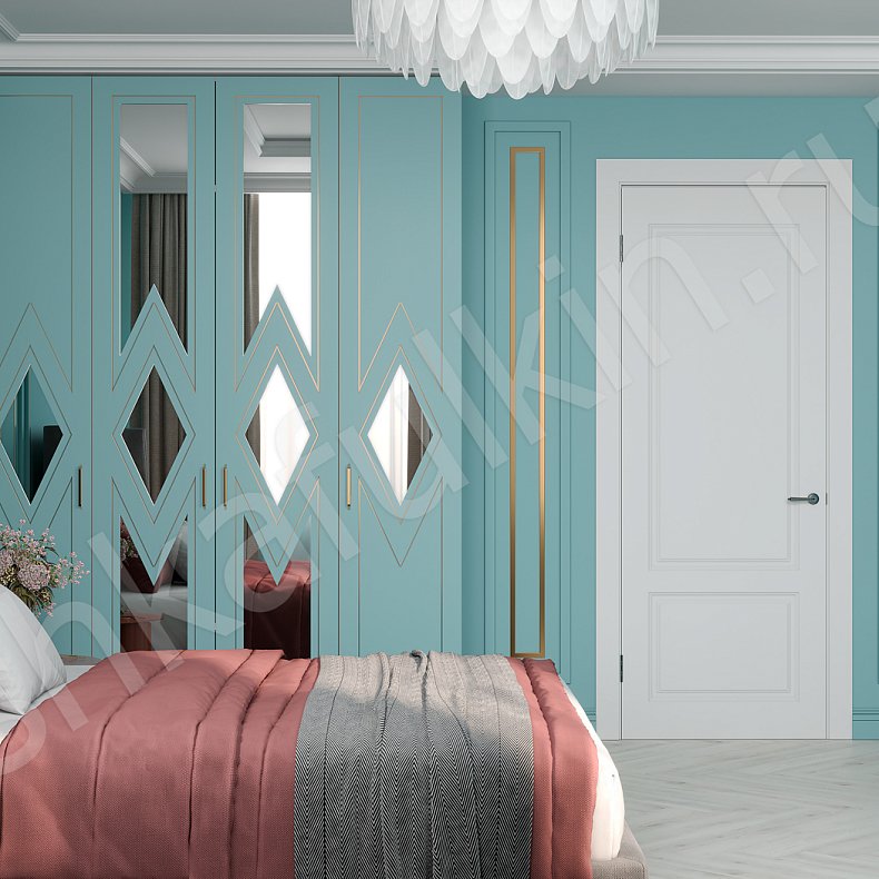 Изображение Шкаф Синема Белый Цветной Синий Светлые Современный 4х створчатые Спальня Для вещей 3