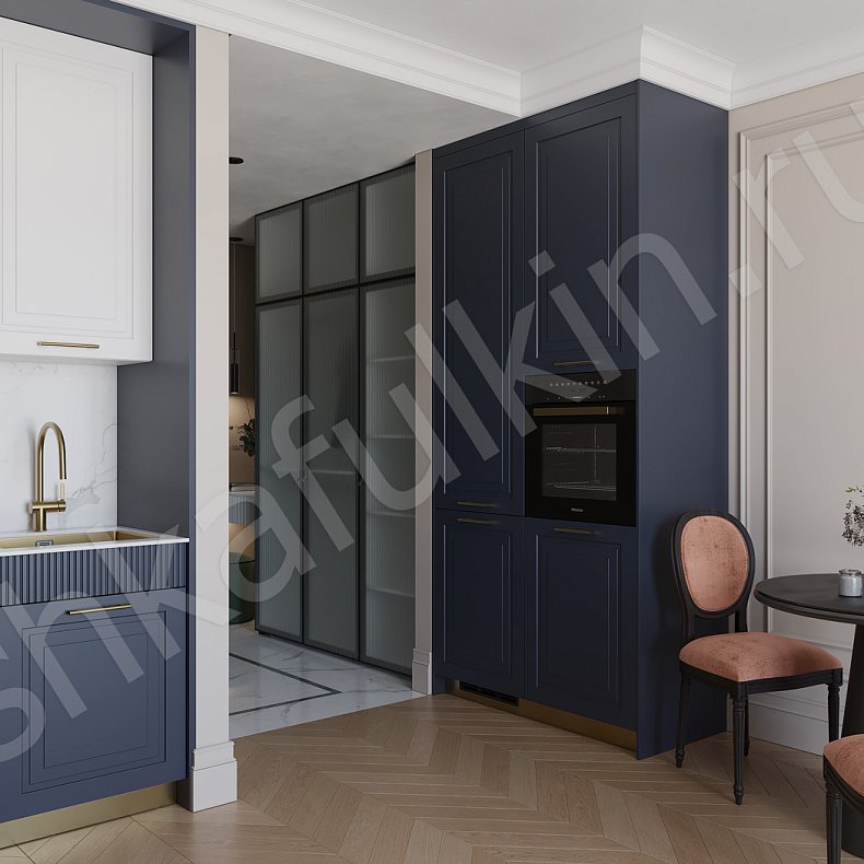 Изображение Кухня Люмьер Темные Синий Белый Неоклассика Для посуды 1